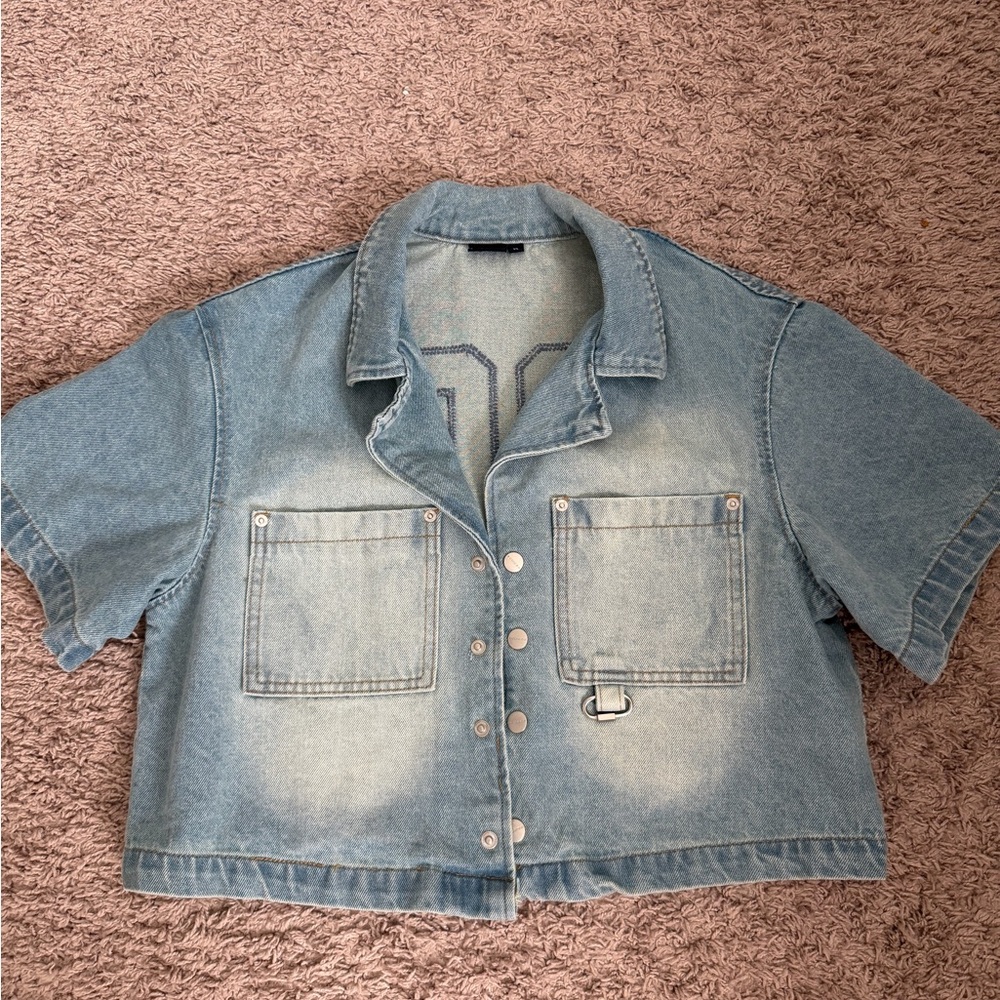 SHEIN Light Blue Denim Cropped Jacket